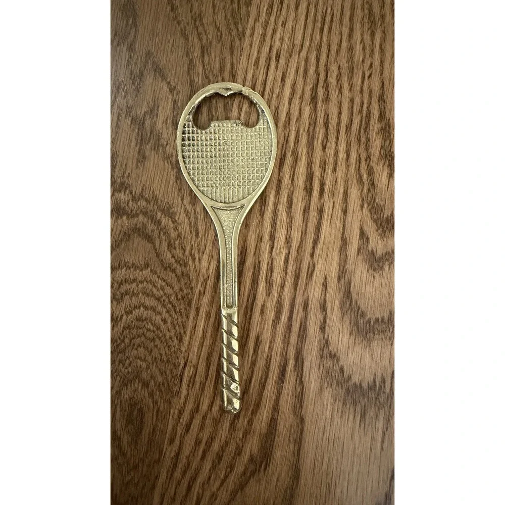 Vintage Mid-Century Modern Solid Brass Tennis Racket Shaped Bottle Opener 5.5